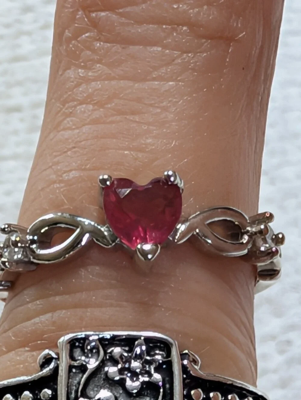 Three Silver Turquoise Floral Ruby Size 7 Ring Bundle
